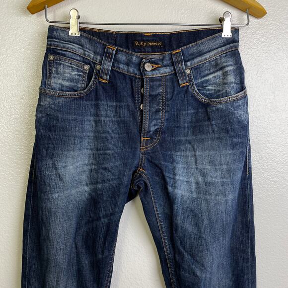 Nudie Jeans Grim Tim 29 Slim Straight Denim Button Fly Fades Organic Cotton - Picture 3 of 10